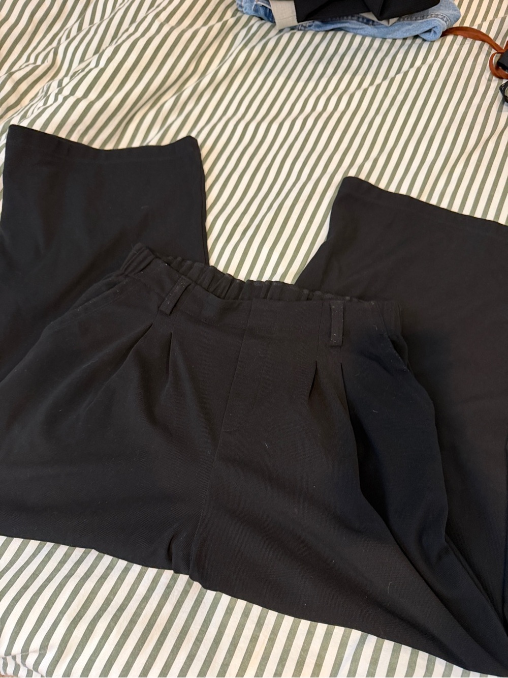 Halara Waffle Black Wide Leg Trousers - High Waist